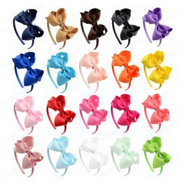 Fashion Grosgrain Ribbon Bows Baby Girls Elastic Hairband Solid Colour Handmade Bowknot Toddler Hair Hoop Kids Accessories