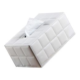 Tissue Boxes & Napkins Simple PU Box Rectangle Paper Towel Holder Desktop Napkin Storage Container For Home Office (Size S, White)