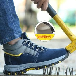 FJ37 Men's Sneakers Safety Work Shoes Cow Suede Steel Toe Indestructible Security Anti-Smash Stab Resistance Male Working Boots 211217