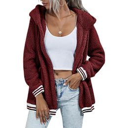 Women's Jackets Autumn Winter Women Fluffy Fleece Hooded Coat Long Sleeve Casual Loose Cardigan Outwear Fashion Clothes Solid Open Front Jac