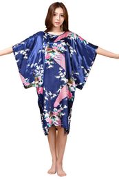 Women's Sleepwear Plus Size Summer Faux Silk Nigh Robe Black Lady Bath Gown Nightgown Bathrobe Mujer Pijama Flower Zh07C