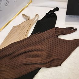 50%off Sexy Sleeveless Knitted Tank Dress Women long Bodycon Dresses winter 2021 Slim Scoop Neck Ribbed Robe Sundress 080302 jer