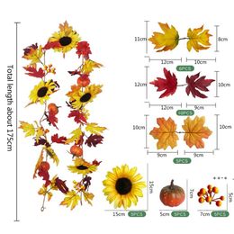 Artificial Sunflower Pumpkin Berry Simulation Rattan Garden Autumn Leaves vine Garden Wedding Wall Garland Halloween Xmas RRD11991