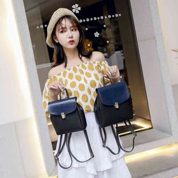 Contrast color flip women backpack PU material cheap double straps back bag for two sizH4RB