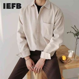 IEFB /men's wear Spring loose corduroy shirt Korean style trend casual handsome oversize tops vintage clothes 9Y892 210721