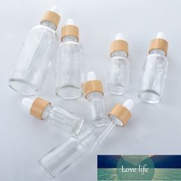 100pcs natural bamboo cap Clear Glass Dropper Bottle Aromatherapy Liquid serum/essential basic massage oil Pipette Refillable