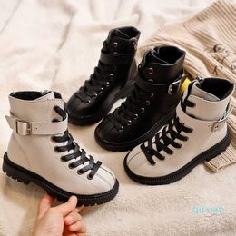 New Fall Winter Collection Leather Martin Boots Girls and Boys School Shoes Plush Snow Kids Warm Motorcycle for Girl