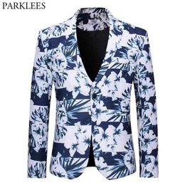 Stylish Floral Print Suit Blazer Men Fashion Brand One Button Slim Fit Jacket Blazer Male Casual Party Club Blazer Hombre 210522