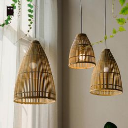 Pendant Lamps Craft Bamboo Wicker Braided Basket Lighting Fixture Country Vintage Southeast Asian Hanging Ceiling Lamp Farmhouse Room