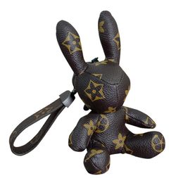 Keychains Lanyards 6 Styles Fashion Designer Flower Print Stereoscopic Rabbit Model Car Bag Pendant Charm Jewellery Key Ring Holder PU Leather Buckle Accessories