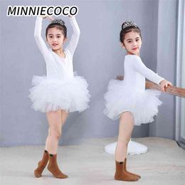 Spring Baby Girls Tutu Dress Ballet Tulle Kids Long Sleeve Dance Costume Princess Performance Party vestidos For 2-8ys kids Wear 210331