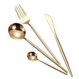 24pcs Gold Dinnerware Set Stainless Steel Tableware Knife Fork Spoon Flatware Dishwasher Safe Cutlery fork 211112