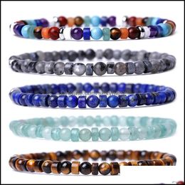 Bracelets Jewellery Beaded, Strands 4Mm Chakra Natural Stone Beads Energy Bracelet For Women Men Handmade Yoga Stretch Bangle Tiger Eye Lapis