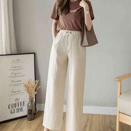 Casual Cotton Linen wide leg Beach pants bohemian loose female vintage high waist Solid Colour straight trousers women 210507