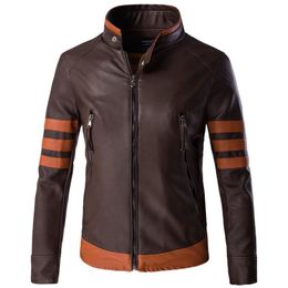 Mens wolverine leather Jackets Motorcycle Biker top Coats Faux Leather Men Dropshipping zipper Clothes Thick fashion Coat