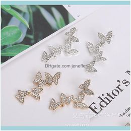 Charm Jewelryfactory9U2Z Butterfly 925 Inlaid Sier Korean Needle Temperament Oval Diamond Cats Eye Earrings Personality Trendy Ear Jewelry D