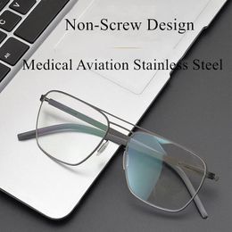 German Brand Handsome Pilot Glasses Frame Men Aviation Stainless Steel Vintage Eyeglasses Women Spectacle Bayamo Fashion Sunglasses Frames