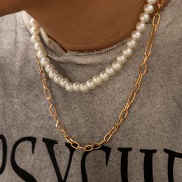 Chokers Trendy Pearl Bead Choker Necklace Men/Women 2022 Fashion Gold/Silver Colour Layered Chain Set On The Neck Jewellery Collar