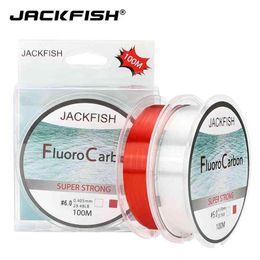 2PC JACKFISH 100M Fluorocarbon Fishing Line red/clear two Colours 4-32LB Carbon Fibre Leader Line fly fishing line pesca W220307