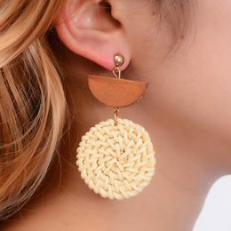 European and American exaggerated geometric rattan woven earrings fashion bohemian style wooden earrings autumn and winter ladie