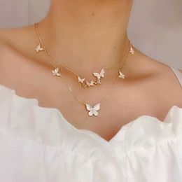 Cubic Zircon Butterfly Pendant&necklaces for Women Delicate Jewellery 14K Gold Plated Chain Choker Necklaces