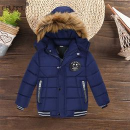 Autumn Winter Kids Jackets For Girls Boys Fashion Warm Fur Collar Hooded Children's Coat Baby Outerwear Overcoat 211011