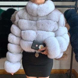 Natural Short Real Fur Coat For Women With Stand Collar Thick Warm Winter Genuine Jacket High Quality 211220