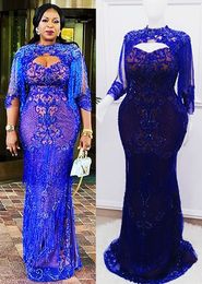 lilac beaded prom dress Canada - 2021 Plus Size Arabic Aso Ebi Royal Blue Luxurious Prom Dresses Lace Beaded Sexy Evening Formal Party Second Reception Gowns Dress ZJ550