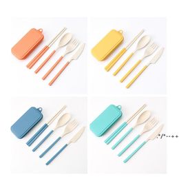 Wheat Straw Fold-Able Cutlery Set Dinnerware Sets Creative Removable Knife Fork Spoon Chopsticks Portable Four-Piece Student Gift RRA12159