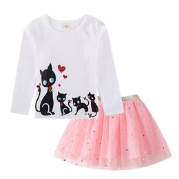 Girls Sets Autumn Baby Girl Clothes Cartoon Sequins Long Sleeve+Stars Skirt Casual 2PCS Children 210515