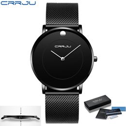 Men Watch Fashion Full Black Watch For Men CRRJU Top Brand Luxury Men's Quartz Watches Men Steel Belt Waterproof Wristwatch 210517