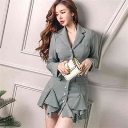 Pearl Single-breasted Buttons Long Sleeve Solid Color Mini Dress Vintage Women Mermaid Bodycon Dresses 210603