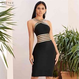 Adyce New Summer Halter Lace Bandage Dress Women Sexy Hollow Out Bodycon Club Celebrity Evening Runway Party Dress Vestido 210331