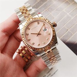 36mm New Stainless Steel Sapphire Diamond Watches Automatic Mechanical Calendar Watch Silver Rose Gold Pink Waterproof