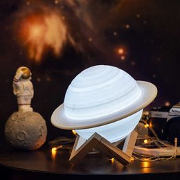 2020 New Arrive 3D Print Saturn Lamp Night Light Like Moon Lamp For Kids Room Night Lamp Rechargeable Light For Space Lover Y0910