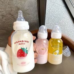 300ml Cute Cartoon Glass Pacifier Straw Suitable for Adult Children Milk Cups kawaii Water Bottle Baby feeding Bottle