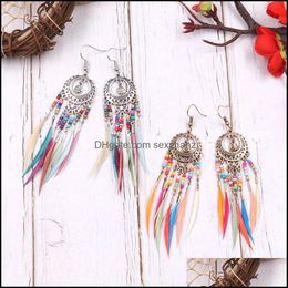 Dangle & Chandelier Earrings Jewelry Bohemian Fashion Womens Vintage Beads Colorf Feather S465 Drop Delivery 2021 Sweef