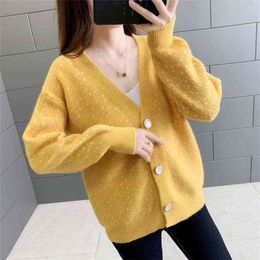 Autumn and winter loose lazy cardigan sweater jacket women all-match knitted 210427