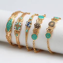 S2490 Fashion Jewelry Glaze Geometric Evil Eye Bangle Bracelets Blue Eyes Chain Bracelet