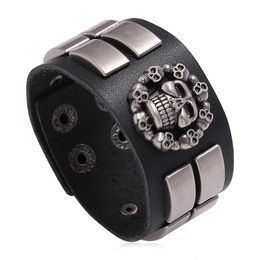 Bangle Jessingshow Black Men Genuine Leather Bracelet Rock Statement Skull Bracelets Bangles Gothic Style Personality Charm Jewellery