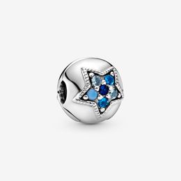100% 925 Sterling Silver Bright Blue Star Clip Charm Fit Original European Charms Bracelet Fashion Jewellery Accessories