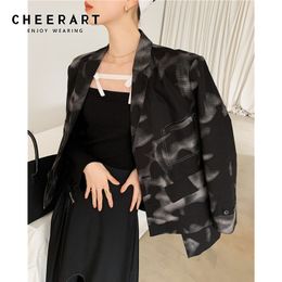 Abstraction Print Blazer Women Fashion Patchwork Designer Jacket Ladies Suits Runway Coat Spring Autumn 210427