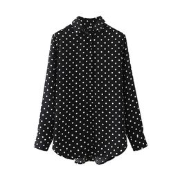 Single breasted casaul blouse for women summer Polka dot print lapel shirt female Chic elegant straight tops lady 210430