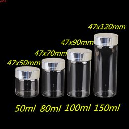 50ml 80ml 100ml 150ml Large Glass Bottles with Silver Screw Caps Empty Spice Jars Gift Crafts Vials 24pcs Free Shippinghigh qty