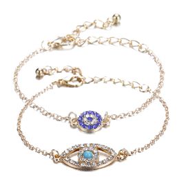 Trendy Turkish Gold Evil Eye Bracelet Pave sliver Colour Chain Bracelets Adjustable Female Party Jewellery