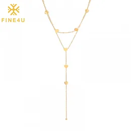 Pendant Necklaces FINE4U N905 Dainty Layered Initial Choker Handmade Gold Colour Tiny Heart Necklace Minimalist Jewellery Gift