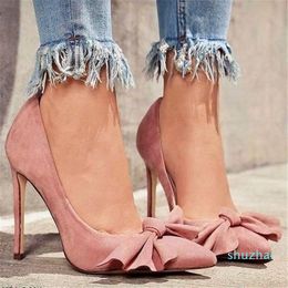 Handmade Classic Style Ladies Stiletto High Heel Dress Shoes Butterfly-Knot Pointed-Toe Slip-On Evening Party Prom Fashion Court Pump