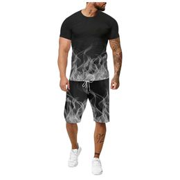 Men Clothing Men's Summer Leisure Sports Suits 3d Flame Print Fitness Outdoor Running T Shirt Shorts Two-piece Suit Male Clothes X0610