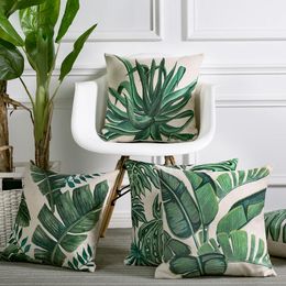 green linen cushion Australia - Drop Ship Tropical Pillow Cover Home Decor Green Leaves Cushion Linen Case Sofa Cushions Decorative Throw 45x45cm Cushion Decorative
