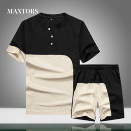 Men Sets Brand New 2020 Summer Men's Casual Tracksuit Clothing T-Shirts+Shorts 2PCS Splice Set Male Loose Streetwear Sport Suit X0610